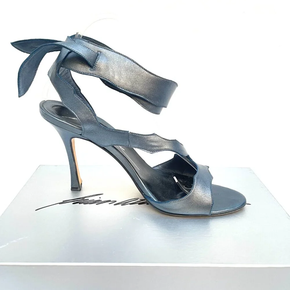 Brian Atwood Platinum Napa Leather Temptation Ankle Strap Heels/Sandals